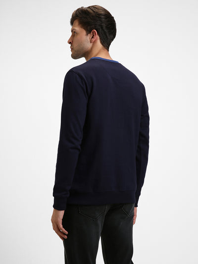 Men's Mock Neck Regular Fit Colourblock Navy Sweatshirt