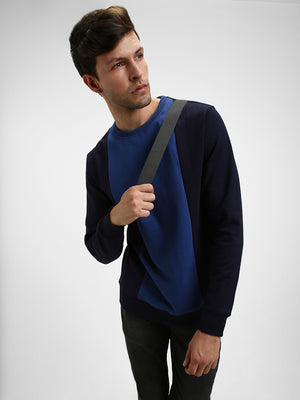 Men's Mock Neck Regular Fit Colourblock Navy Sweatshirt