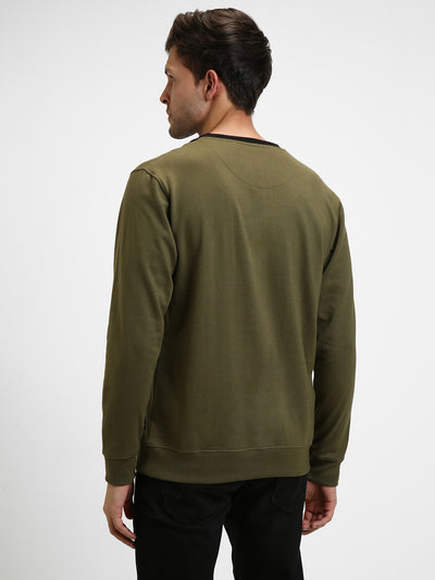 Men's Mock Neck Regular Fit Colourblock Olive Sweatshirt