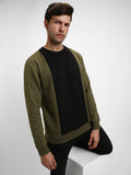 Dennis Lingo Men's Mock Neck Regular Fit Colourblock Olive Sweatshirt