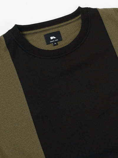 Men's Mock Neck Regular Fit Colourblock Olive Sweatshirt