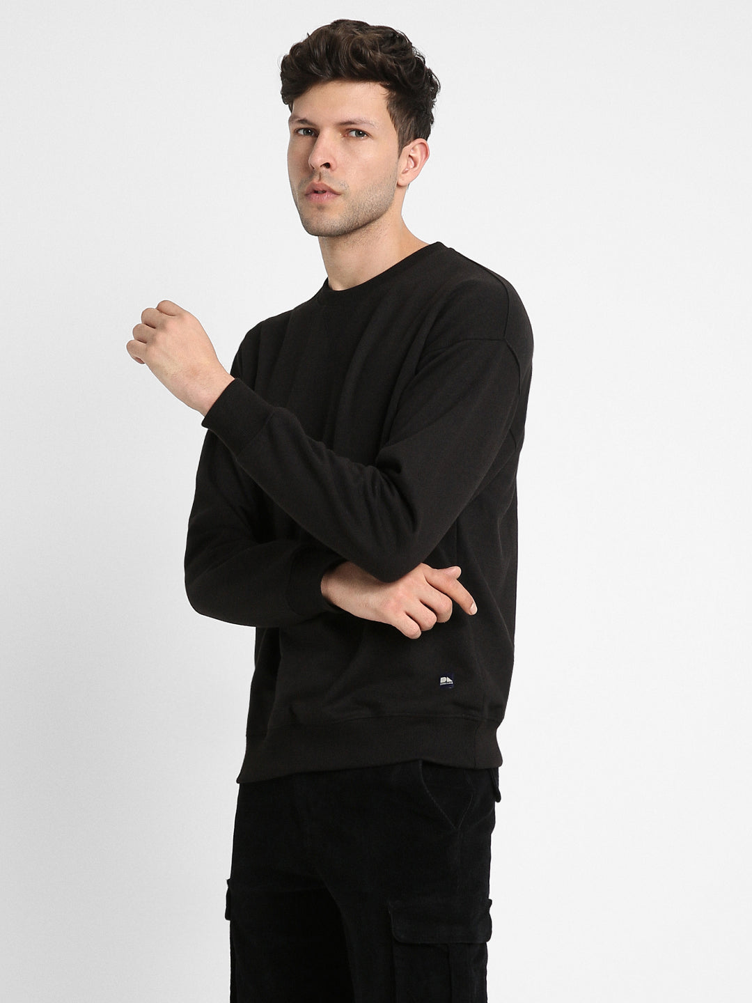 Dennis Lingo Men's Mock Neck Relaxed Fit Solid Black Sweatshirt