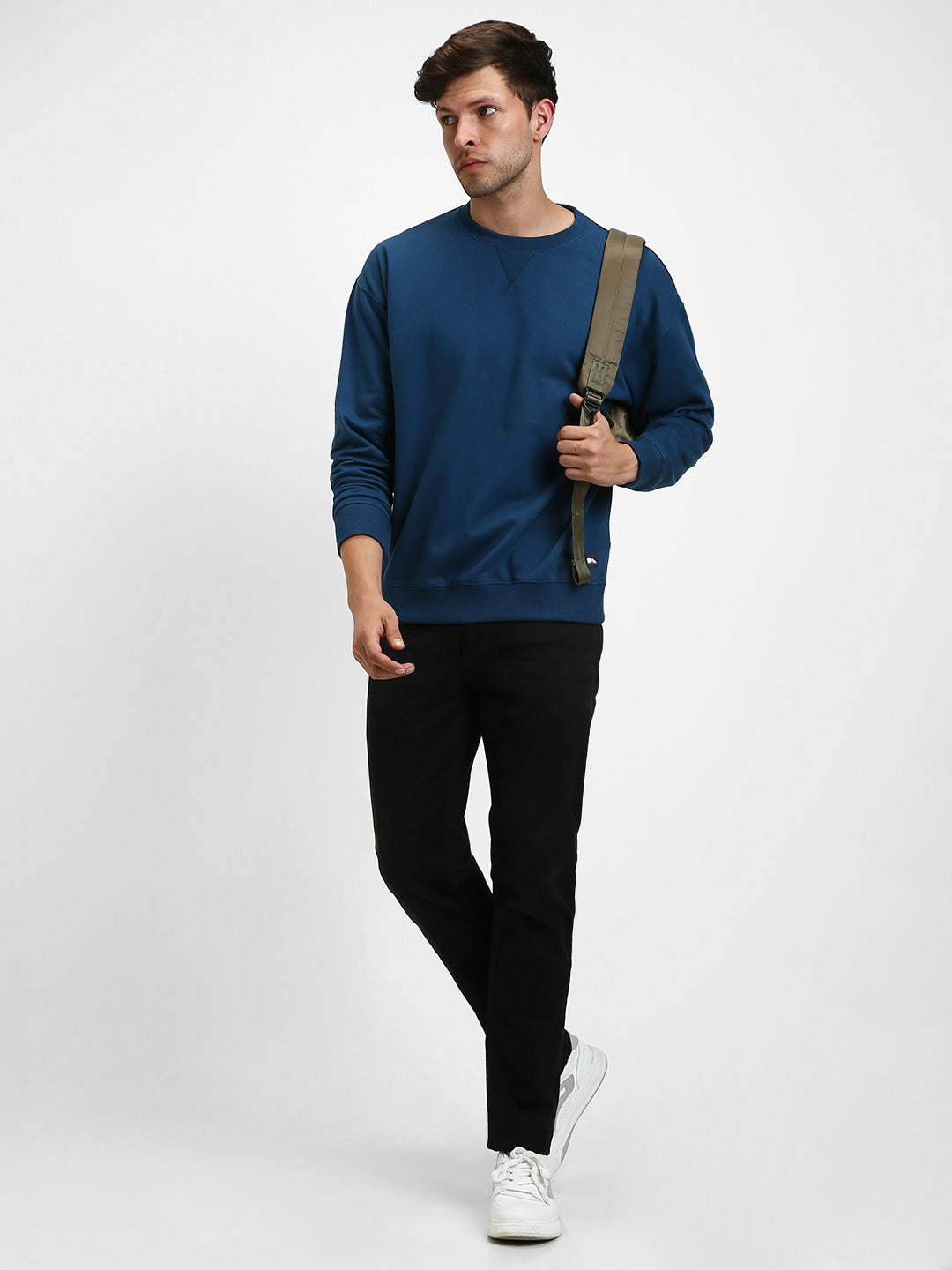 Dennis Lingo Men's Mock Neck Relaxed Fit Solid Blue Sweatshirt