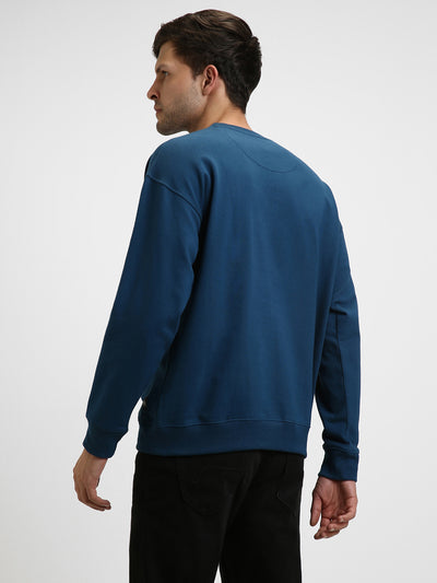Dennis Lingo Men's Blue Mock Neck Full Sleeves Round Neck Sweatshirt