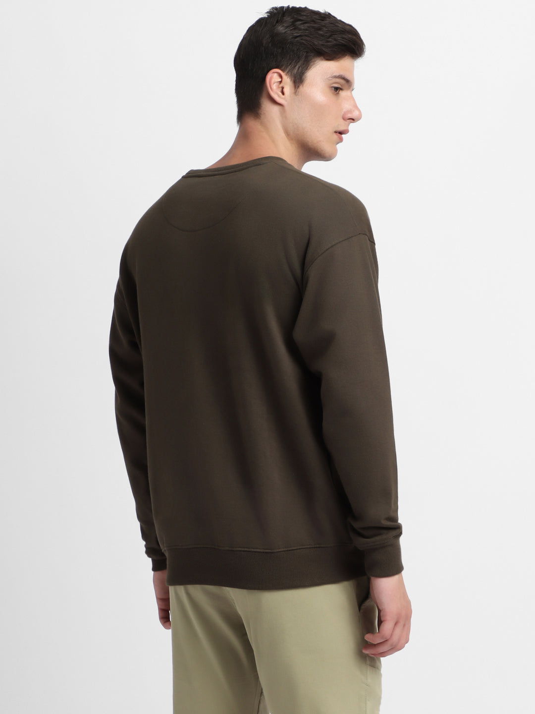 Men's Mock Neck Relaxed Fit Solid Olive Sweatshirt