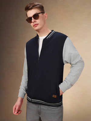 Men's Colorblocked Rib Collar Full Sleeves Regular Fit Sweatshirt