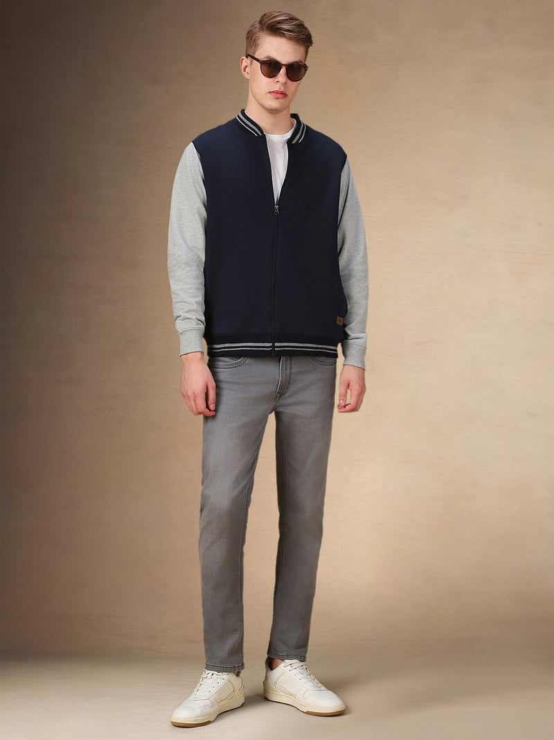 Men's Colorblocked Rib Collar Full Sleeves Regular Fit Sweatshirt