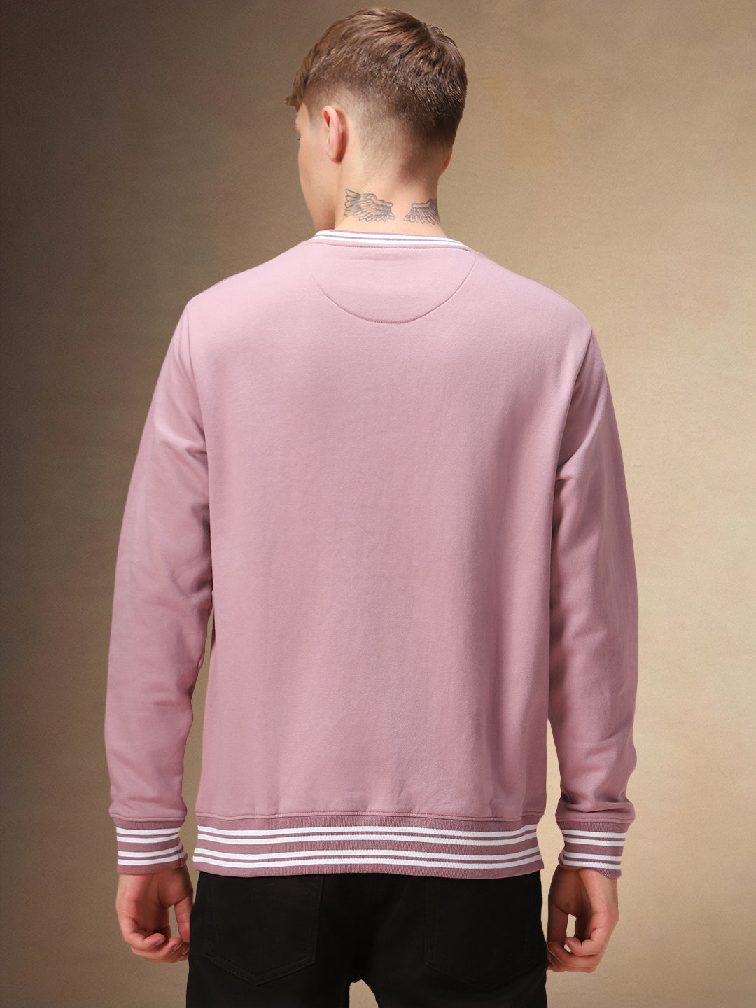 Men's Dusty Pink Crew Neck Full Sleeves Sweatshirt