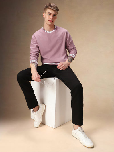 Men's Dusty Pink Crew Neck Full Sleeves Sweatshirt