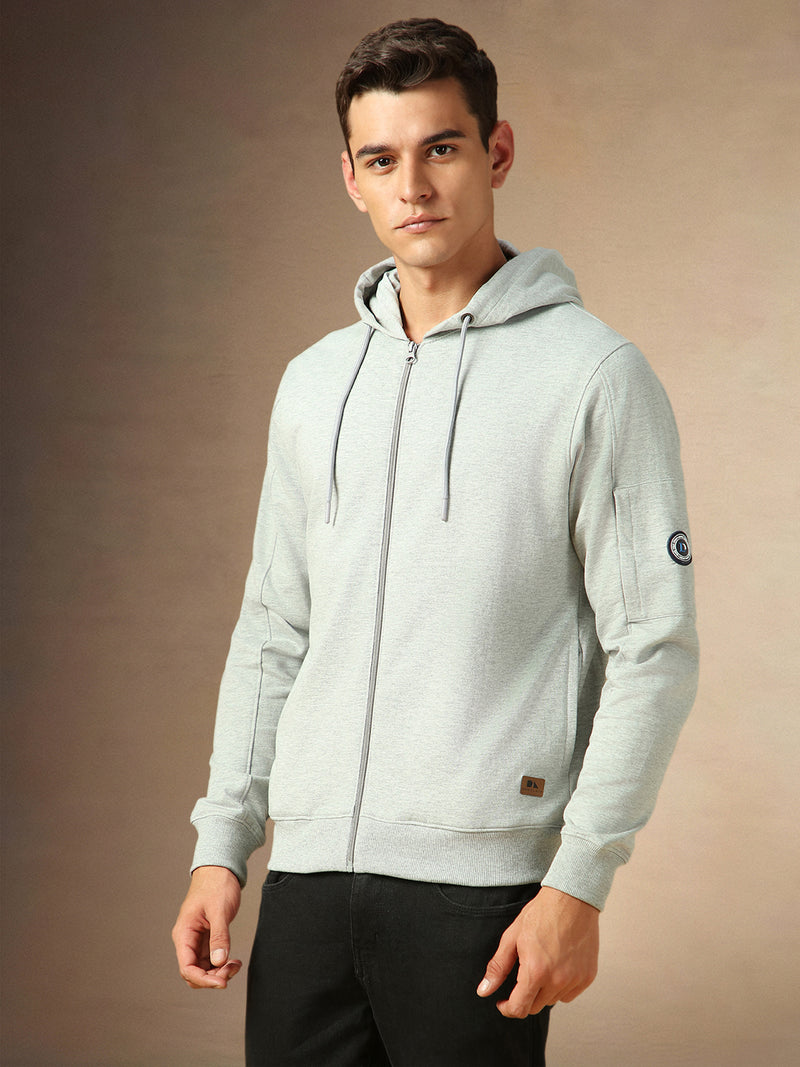 Men's Grey Full Sleeves Hooded Front-open Hoodie