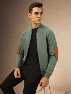 Men's Solid Rib Collar Full Sleeves Front open Sweatshirt