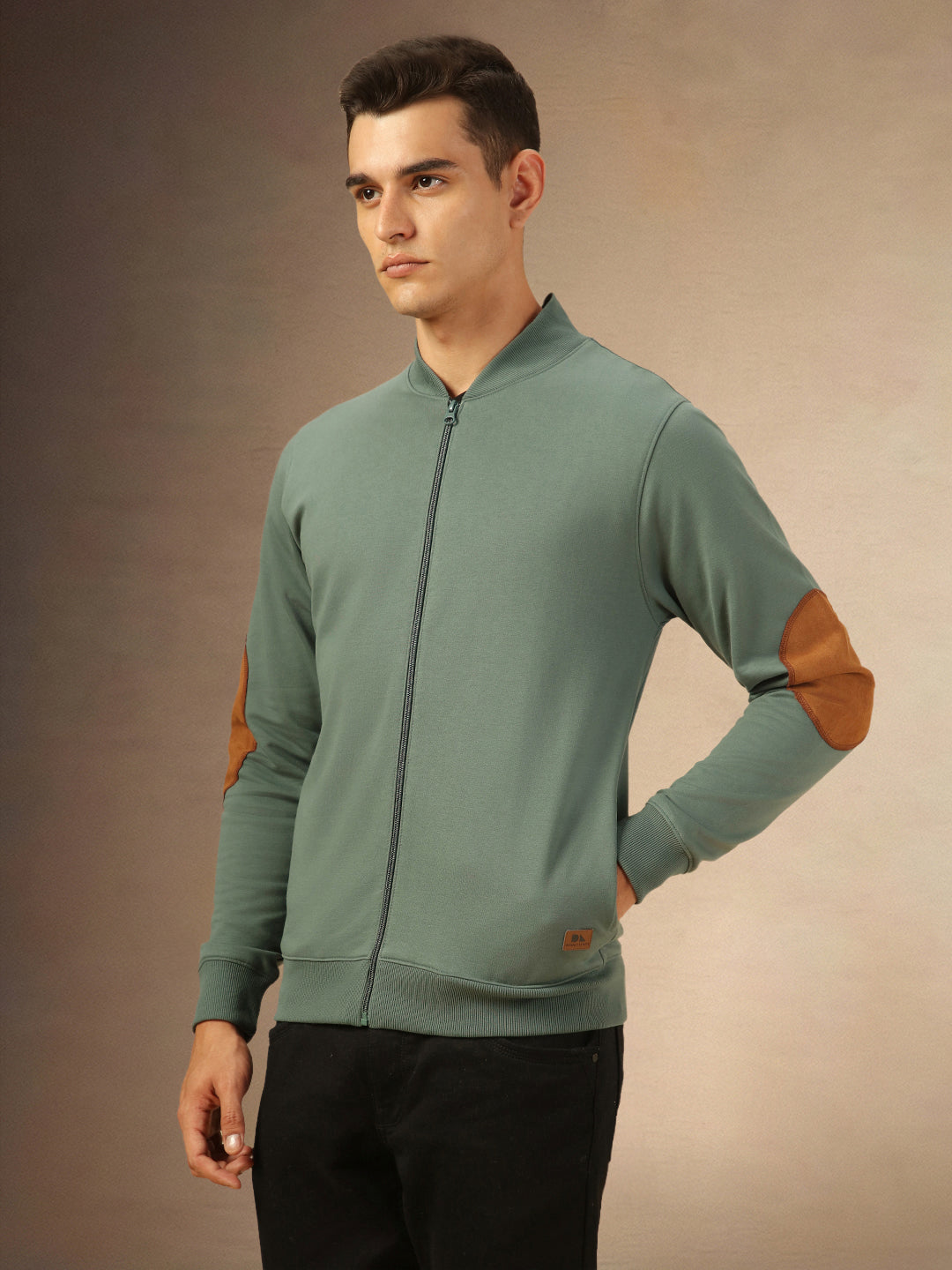 Men's Solid Rib Collar Full Sleeves Front open Sweatshirt