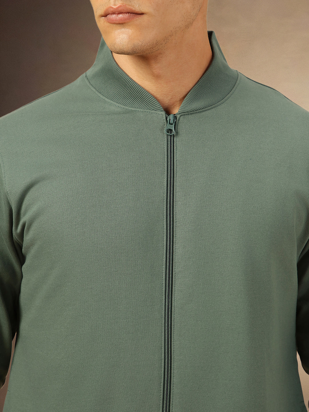 Men's Solid Rib Collar Full Sleeves Front open Sweatshirt