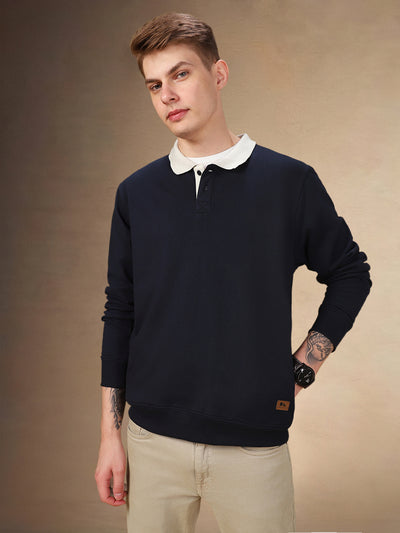 Men's Solid Spread Collar Full Sleeves Regular Fit Sweatshirt