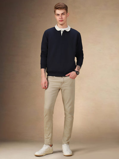 Men's Solid Spread Collar Full Sleeves Regular Fit Sweatshirt