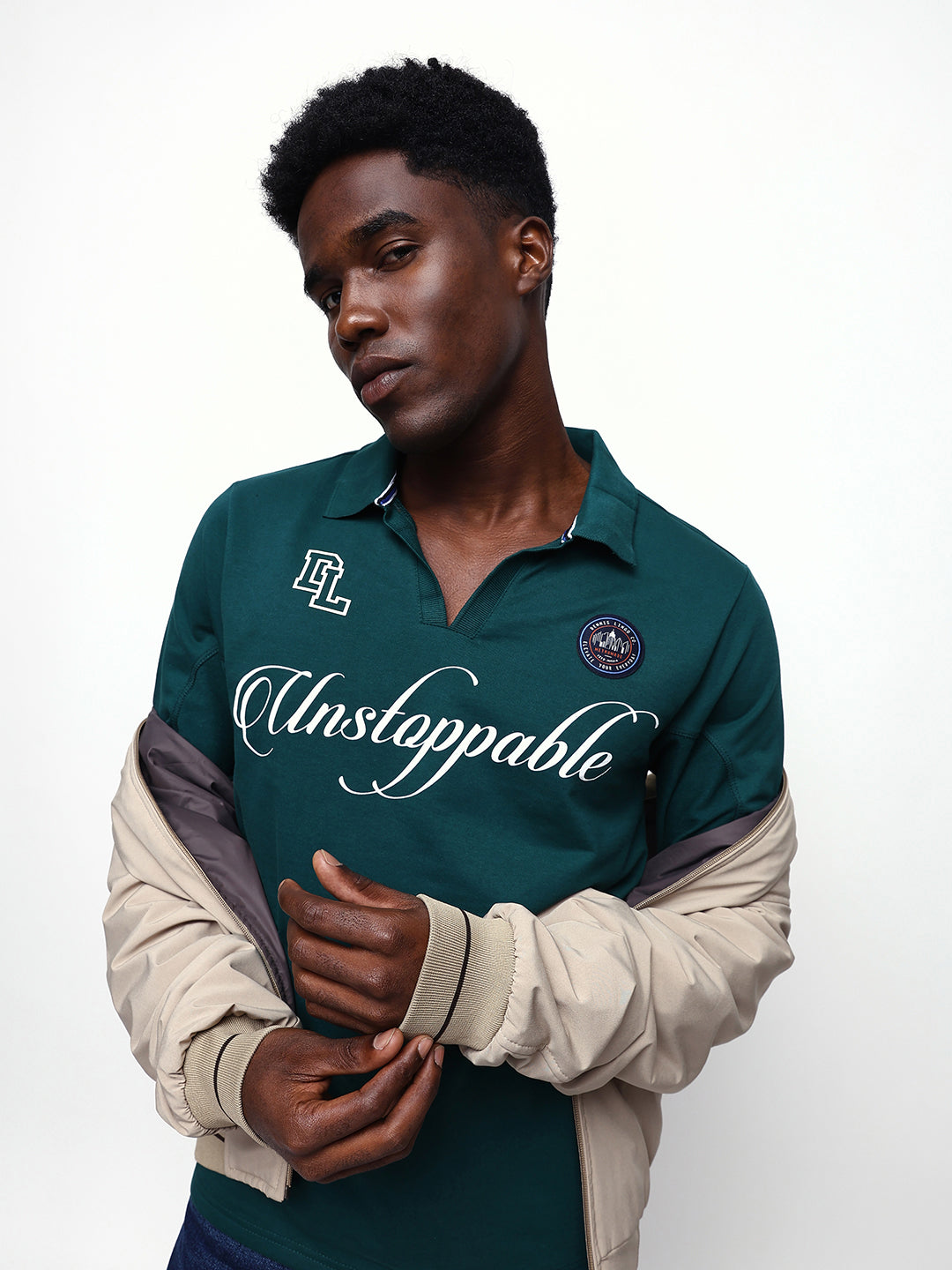 Men's Solid Polo Neck Relaxed Fit Pullover Sweatshirt