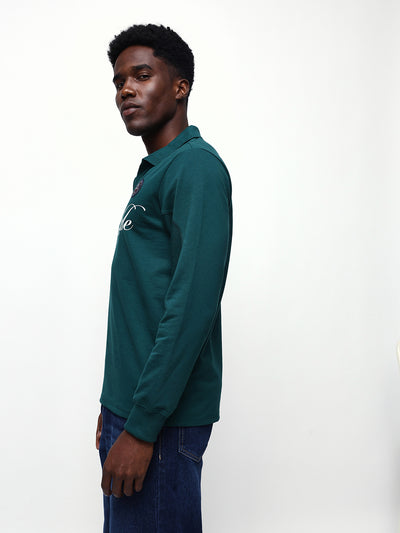 Men's Solid Polo Neck Relaxed Fit Pullover Sweatshirt