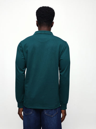 Men's Solid Polo Neck Relaxed Fit Pullover Sweatshirt