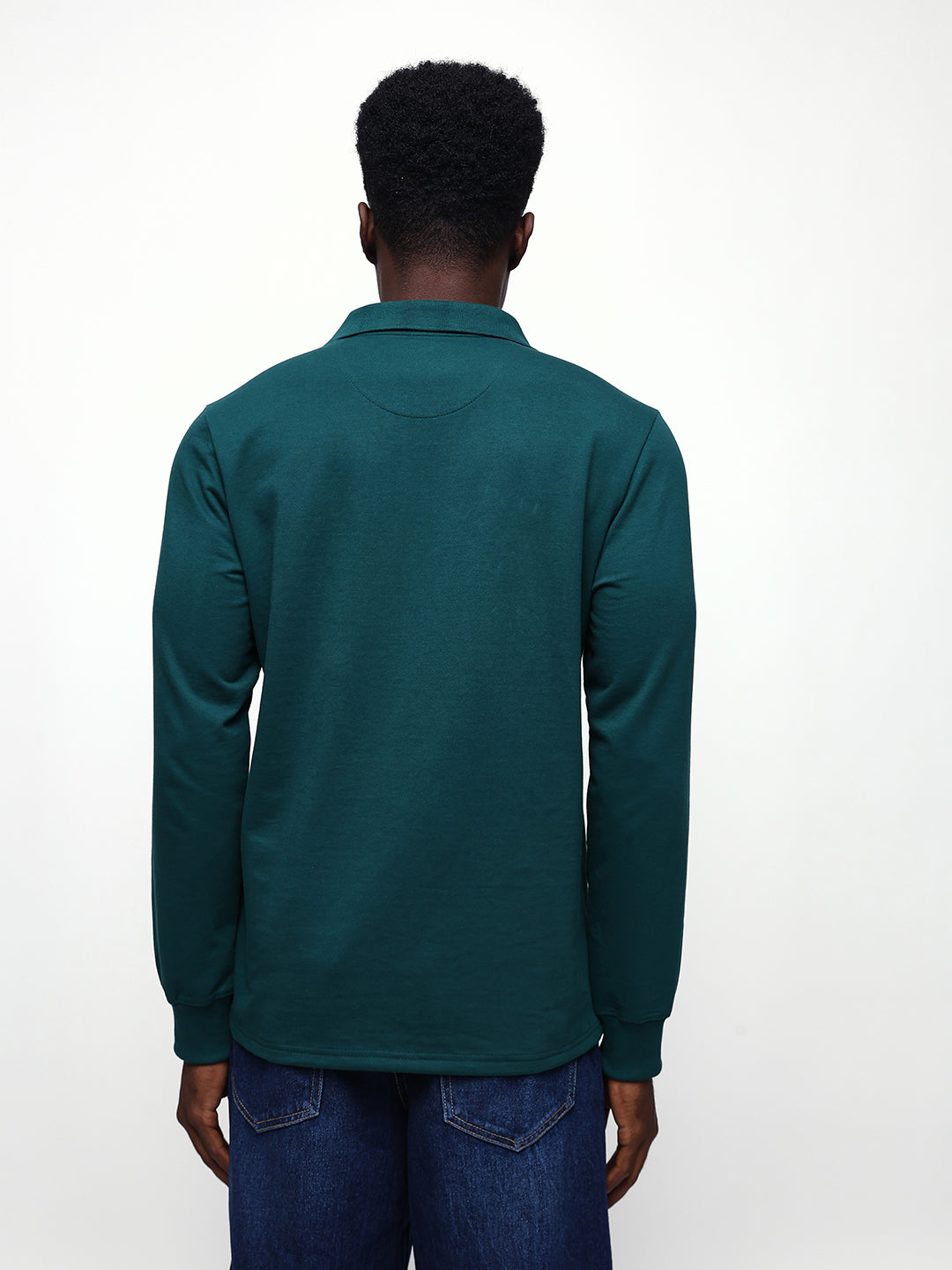 Men's Solid Polo Neck Relaxed Fit Pullover Sweatshirt