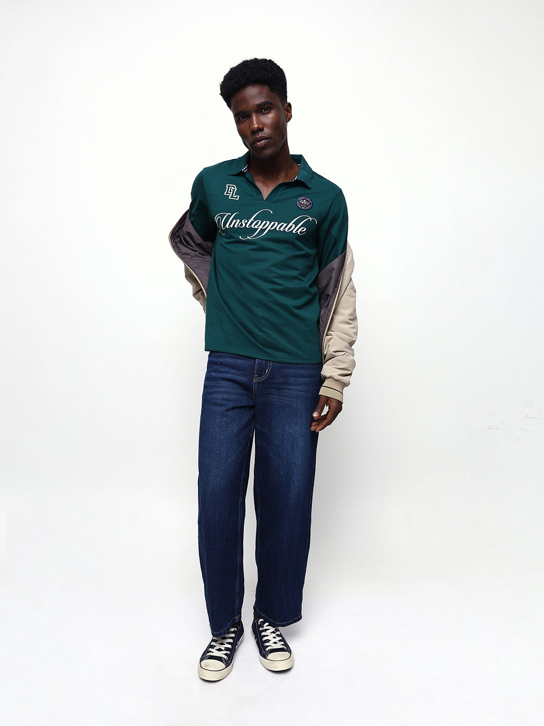 Men's Solid Polo Neck Relaxed Fit Pullover Sweatshirt