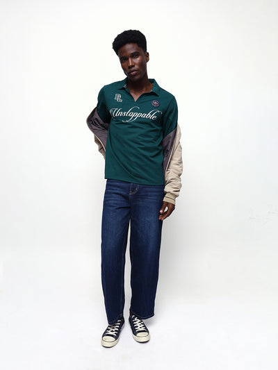 Men's Solid Polo Neck Relaxed Fit Pullover Sweatshirt