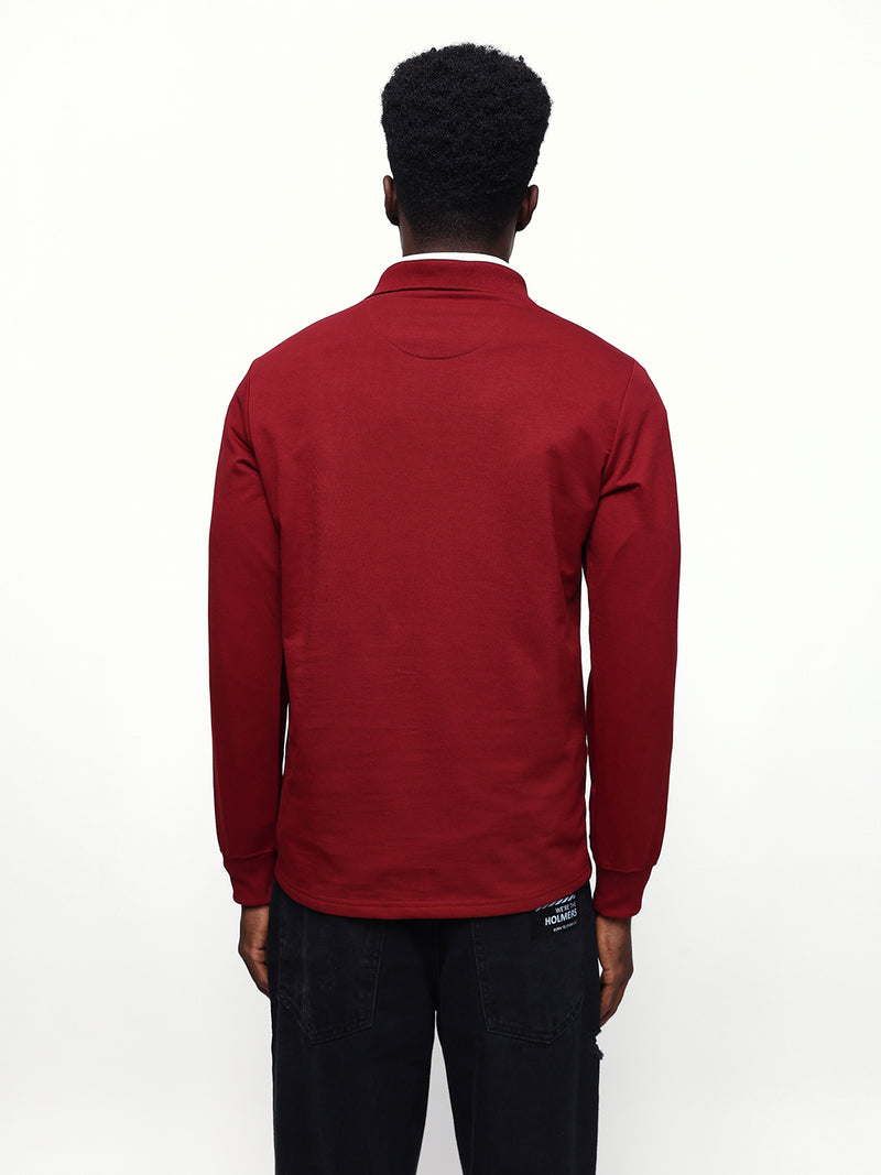 Men's Solid Polo Neck Relaxed Fit Pullover Sweatshirt
