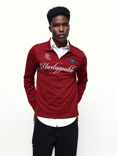 Men's Solid Polo Neck Relaxed Fit Pullover Sweatshirt