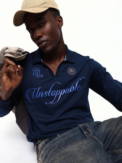 Men's Solid Polo Neck Relaxed Fit Pullover Sweatshirt