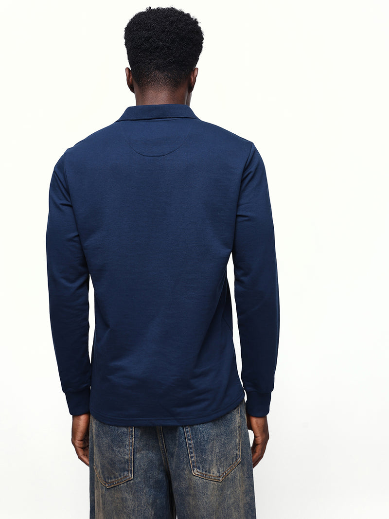 Men's Solid Polo Neck Relaxed Fit Pullover Sweatshirt