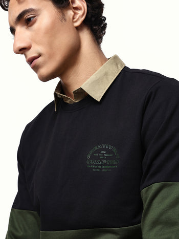 Men's Colourblocked Round Neck Relaxed Fit Pullover Sweatshirt
