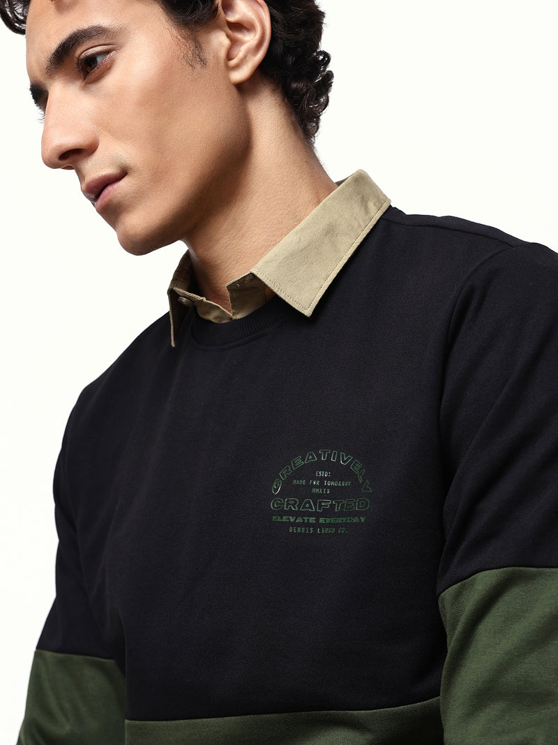 Men's Colourblocked Round Neck Relaxed Fit Pullover Sweatshirt