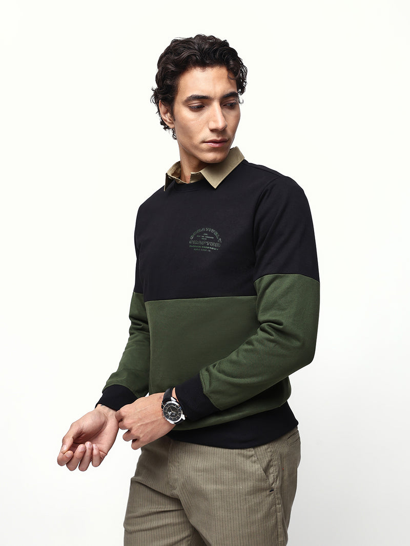 Men's Colourblocked Round Neck Relaxed Fit Pullover Sweatshirt