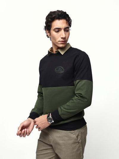 Men's Colourblocked Round Neck Relaxed Fit Pullover Sweatshirt