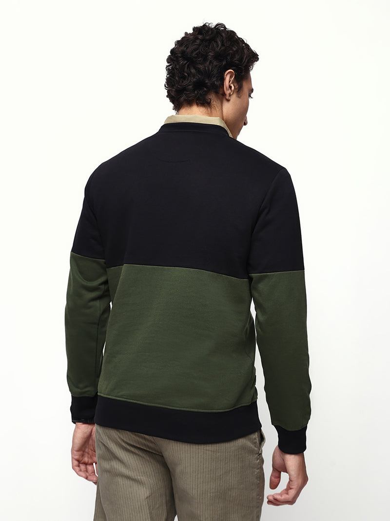 Men's Colourblocked Round Neck Relaxed Fit Pullover Sweatshirt