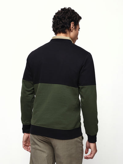 Men's Colourblocked Round Neck Relaxed Fit Pullover Sweatshirt