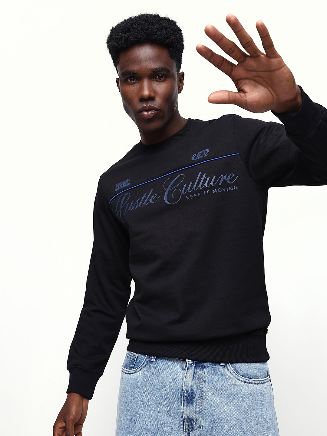 Men's Solid Round Neck Relaxed Fit Pullover Sweatshirt