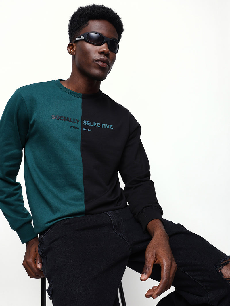 Men's Colourblocked Round Neck Relaxed Fit Pullover Sweatshirt