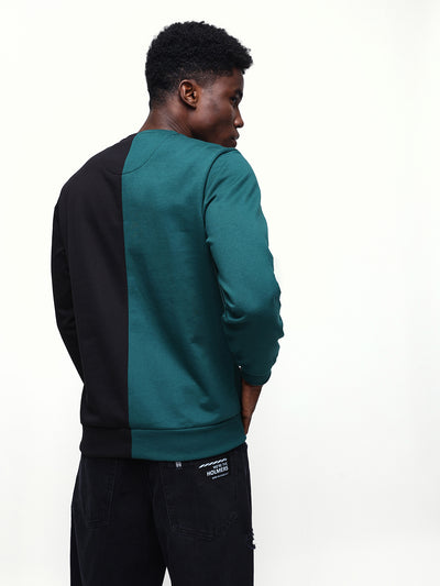 Men's Colourblocked Round Neck Relaxed Fit Pullover Sweatshirt