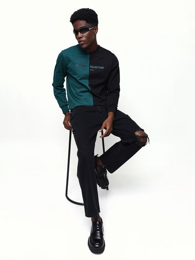 Men's Colourblocked Round Neck Relaxed Fit Pullover Sweatshirt