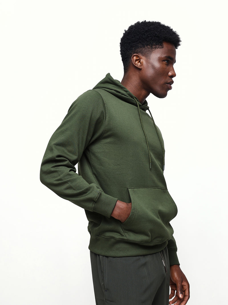 Men's Solid Hooded Relaxed Fit Pullover Sweatshirt