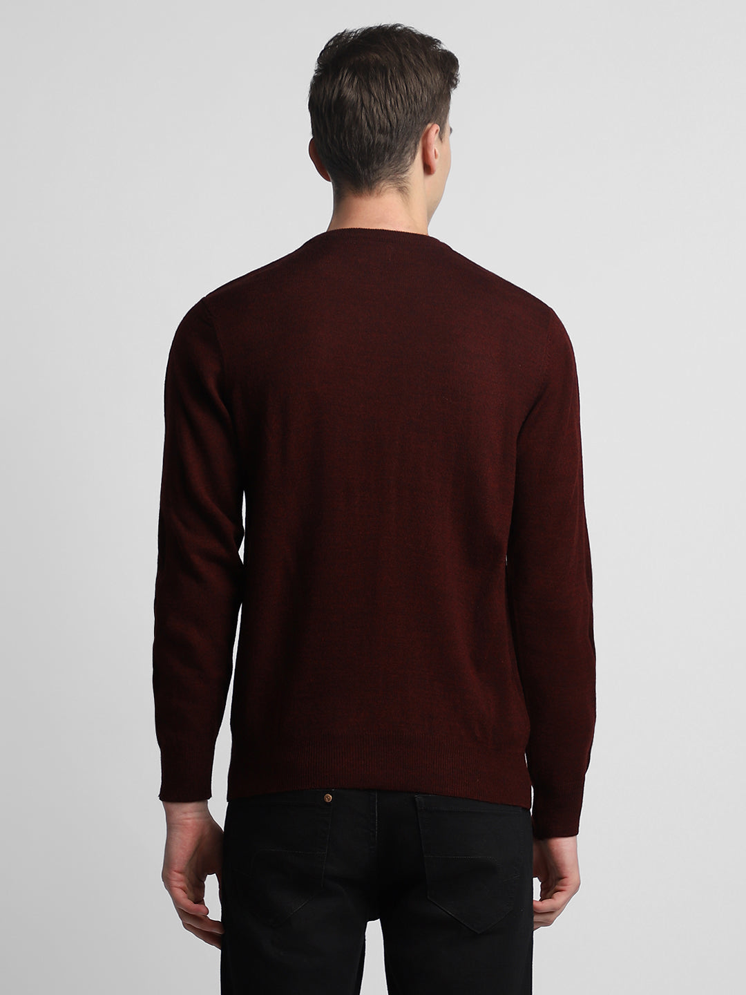 Dennis Lingo Men's Maroon Solid  Full Sleeves Pullover Sweater