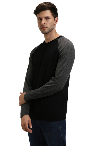 Dennis Lingo Men's Black Colourblock  Full Sleeves Pullover Sweater