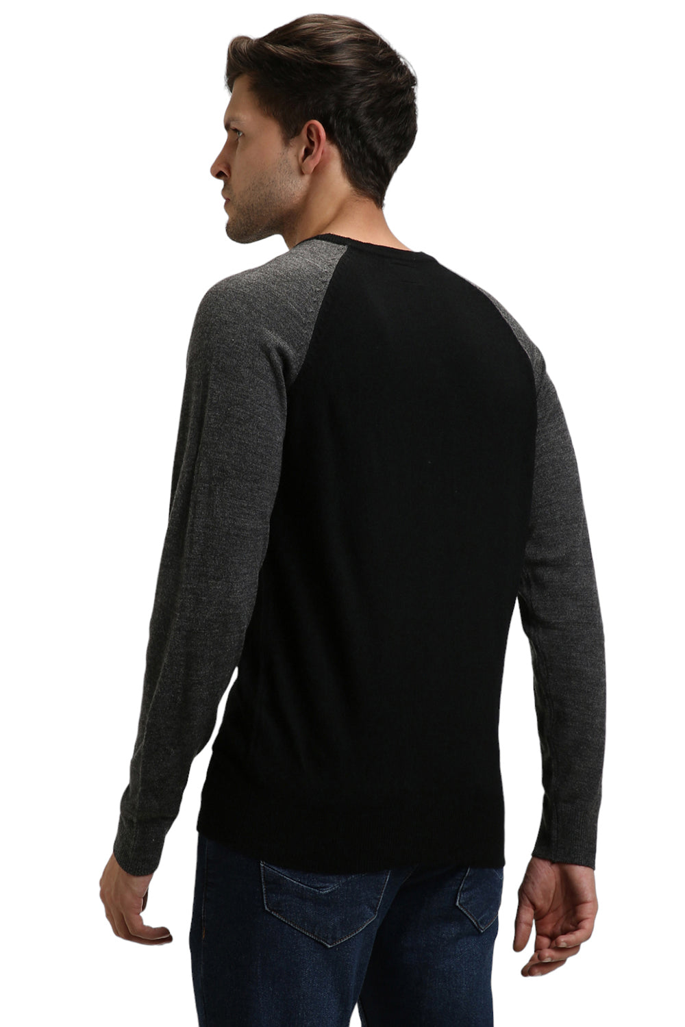 Dennis Lingo Men's Black Colourblock  Full Sleeves Pullover Sweater