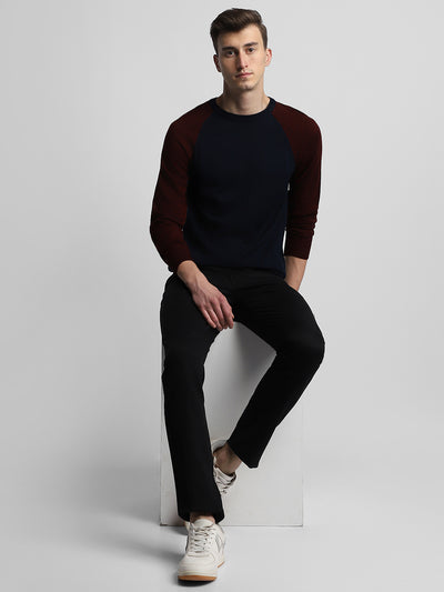 Men's Round Neck Colorblock Pullover Sweater