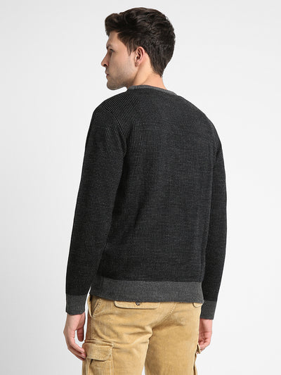 Men's Black Round Neck Pullover Sweater