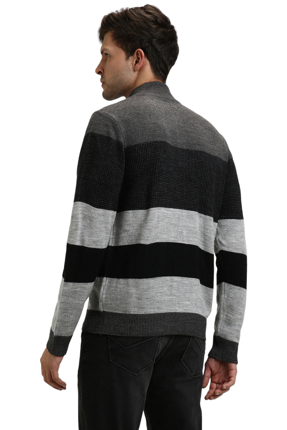 Dennis Lingo Men's Mock Regular Fit Striper Anthra Mel Sweater