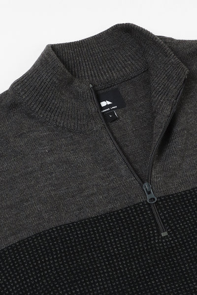 Dennis Lingo Men's Anthra Mel Striper Mock Full Sleeves Half Zip Sweater