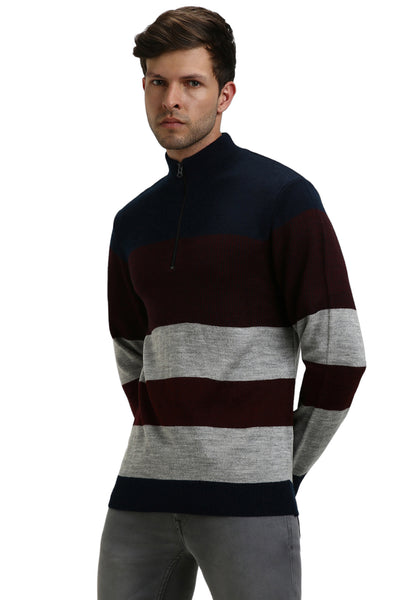 Dennis Lingo Men's Mock Regular Fit Striper Navy Sweater