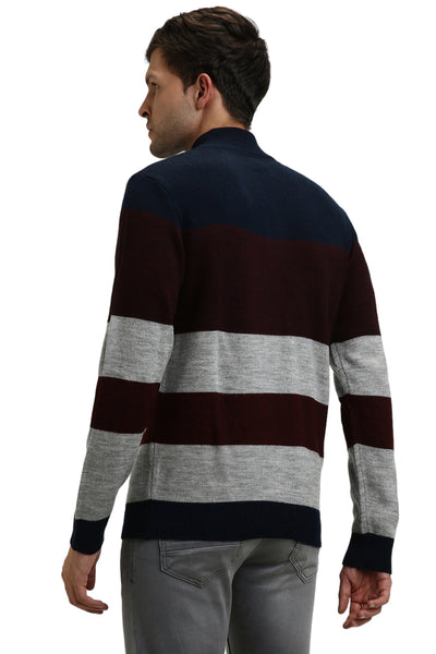 Dennis Lingo Men's Mock Regular Fit Striper Navy Sweater