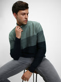 Dennis Lingo Men's Sage Green Colourblock  Full Sleeves Pullover Sweater